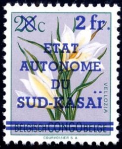 Vellozia aequatorialis surcharged overprinted "...SUD-KASAÏ"