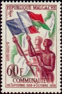 People with Flags and Map of Madagascar