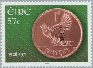 Reverse of 1d. coin, 1928-71