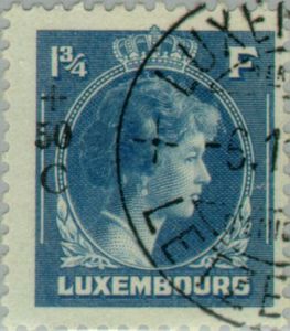 Grand Duchess Charlotte facing Right (Surcharge - blue)