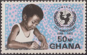 UNICEF Emblem and Boy in day care center