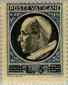 Effigy of Pius XII turn left surcharged