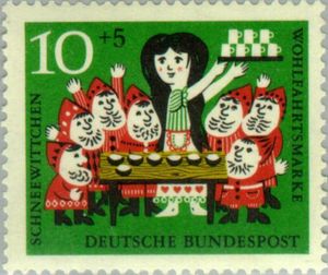 Scene from the fairy tale "Snow white and the seven dwarfs"