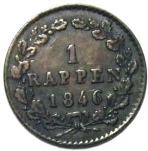1 Rappen (escutcheon in front of wreath)