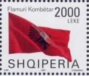 Albanian flag blowing in wind