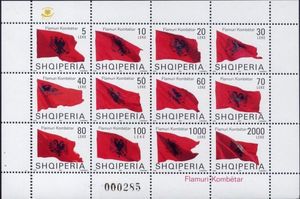 Albanian flag blowing in wind