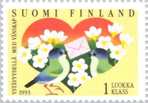 Friendship, Heart, Flowers, blue Tits with Letter