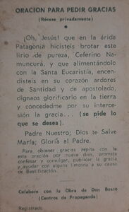 "Ceferino NamuncurĂ¡", Obra de Don Bosco (Centros de Propaganda).