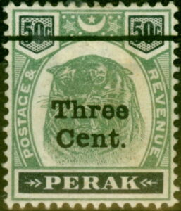 Tiger (Panthera tigris) Surcharged Three Cent.