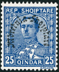 King Zog I of Albania overprinted in black
