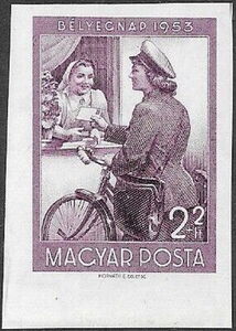 Stamp Day - Postwoman delivering letter