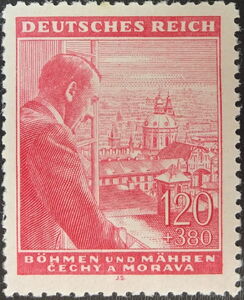 Adolf Hitler at the Prague Castle window