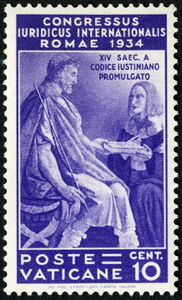 "Tribonian presenting Pandects to Justinian"