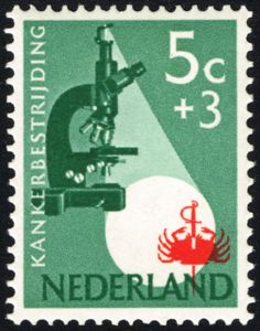 Microscope and Emblem Fight against Cancer