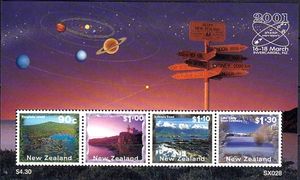 Invercargill Stamp Odyssey 2001 on Scenic souvenir sheet
