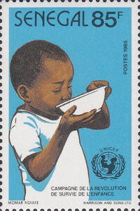 Boy Drinking from Water Bowl