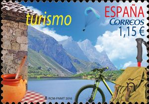 Mountain, lake, paraglider, bicycle, backpack, pot