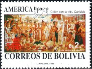 Columbus meeting natives of the Caribbean