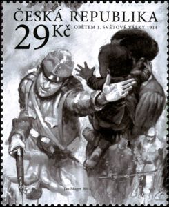 A soldier and a mother with a child