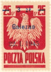 Polish Eagle, Surcharge 3z on 25g Gniezno 22.1.1945