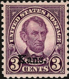 Abraham Lincoln, overprinted Kans.