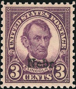 Abraham Lincoln, overprinted Nebr.