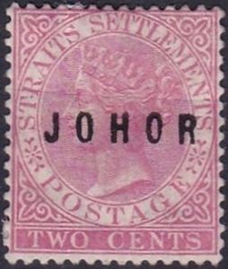 Straits Settlements overprinted "JOHOR" in Sans-Serif Font
