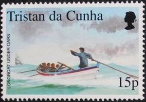 Longboat under oars.