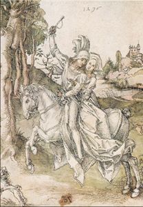 "Young couple on horseback", 1496