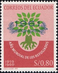 Emblem of the World Refugee Year Overprinted