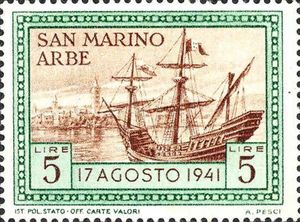 Galleon in Arbe Harbour