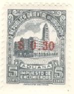 Parcel Post - Customs Building in Montevideo Surcharged