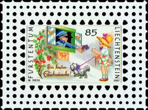 Boy delivering flower and letter to girl