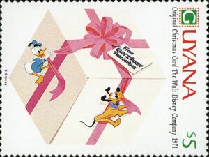 Donald and Pluto wrapping Package, Christmas Card 1971