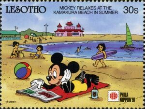 Mickey relaxes at the Kamakura Beach in Summer