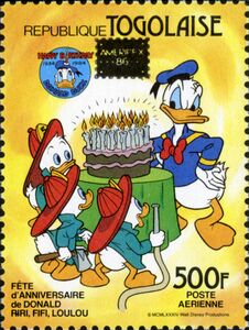 The nephews, Donald Duck with birthday cake (overprinted)