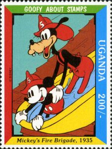 Goofy and Mickey as firemen in "Mickey's Fire Brigade", 1935
