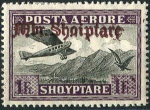 Airplane Crossing Mountains, overprinted in red brown
