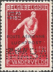 Overprinted 'POSTE AERIENNE-LUCHTPOST' - Perfins