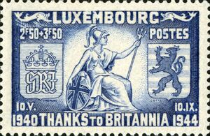 "Britannia" between Arms of U.K. and Arms of Luxembourg
