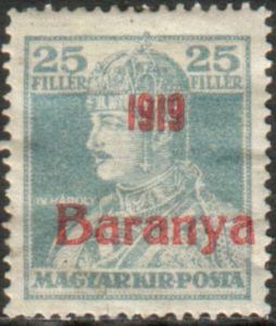 Cinnabar overprint: '1919 Baranya'