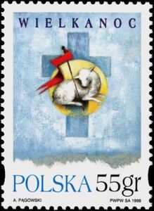 Paschal lamb on the background of the cross