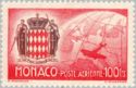 Coat of arms of Monaco, airplane over globe with map of Euro