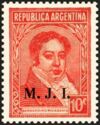 Bernardino Rivadavia (1780-1845), ovpt. "M.J.I."
