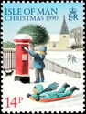 Boy on toboggan, girl posting a letter (value in red)