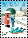 Boy on toboggan, girl posting a letter (value in black)