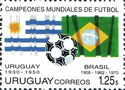 Soccer ball, flags of Uruguay, Brazil