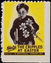 Help the Crippled at Easter. Boy on crutches with flowers