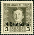 Emperor Karl I (1887-1922) overprinted in Centesimi