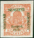 Green overprint: 'Magyar Nemzeti Kormány, Szeged, 1919.'